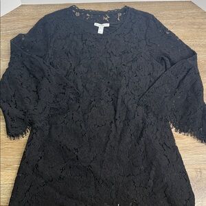 Isaac Mizrahi Live! Black Lace Bell-Sleeve Top – Size XS